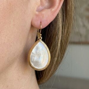 Rina Limor mother of Pearl and brass teardrop earrings